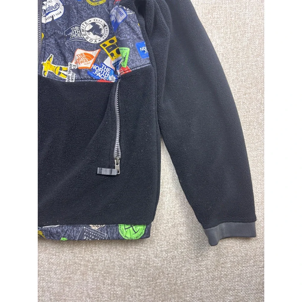 The North Face Boy Denali Fleece Jacket Black Sticker Print Full Zip Large 14/16